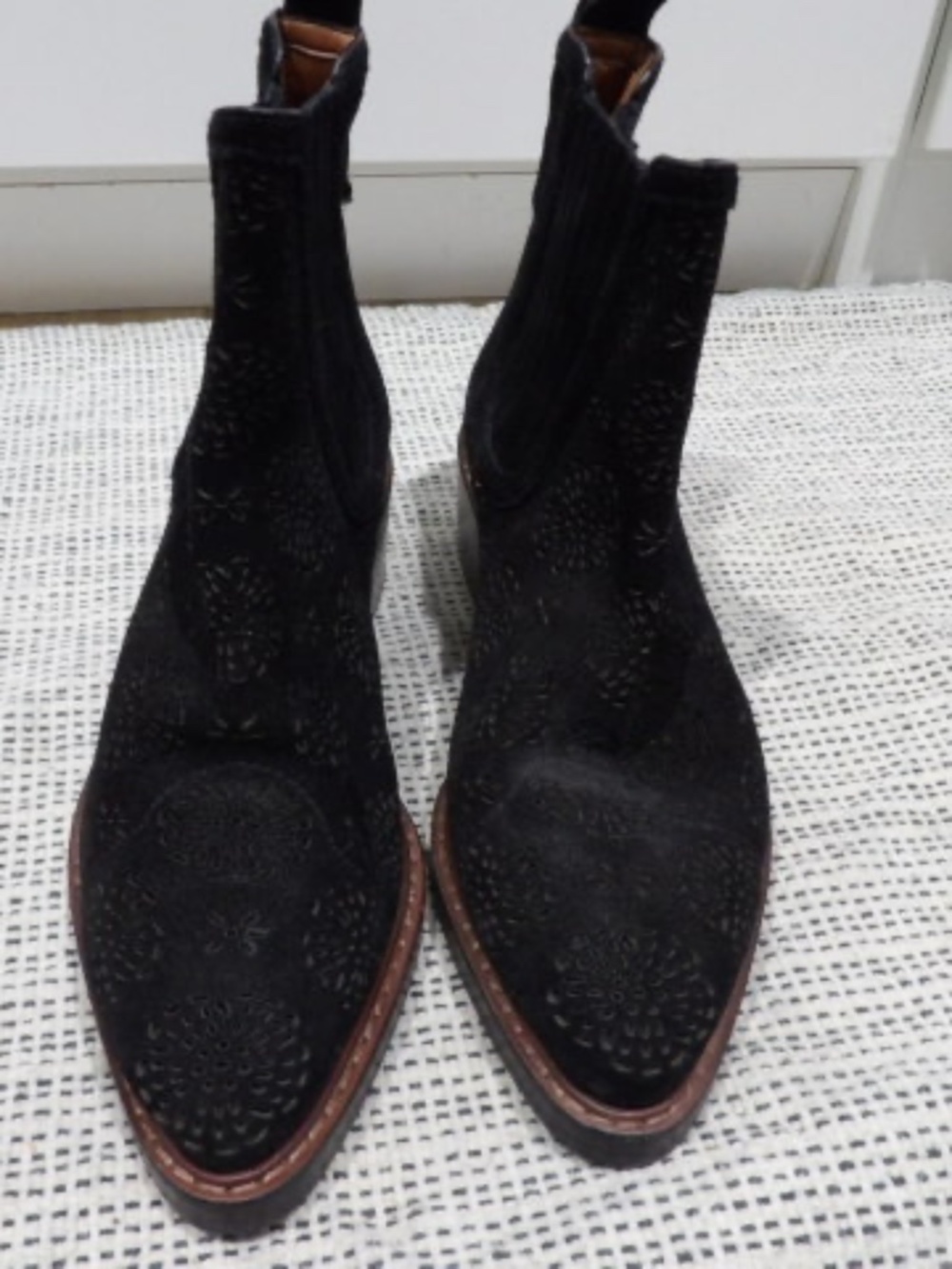 Coach Black Suede Cutout Ankle Boots | Charm Detail | Block Heel | Size 5.5 | EU